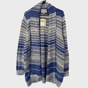 Lucky Brand Striped Knit Open-Front Cardigan Sweater Blue & White Women's 2X New